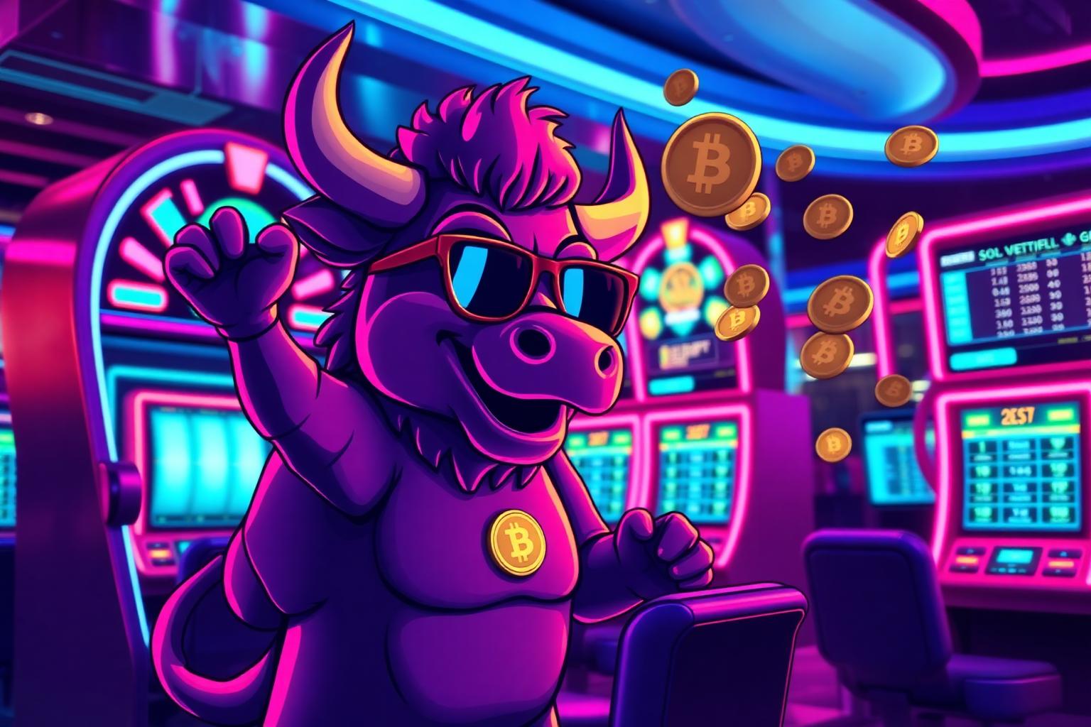 HashCashCow mascot celebrating a win at the Betplay.io crypto casino