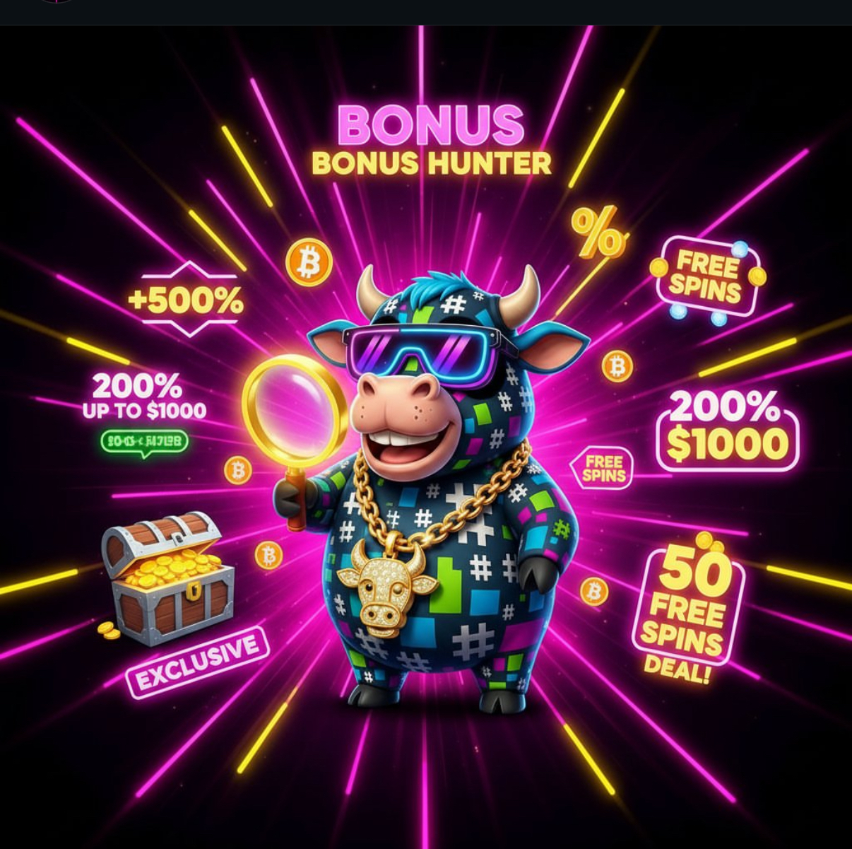 HashCashCow hunting bonuses with a magnifying glass
